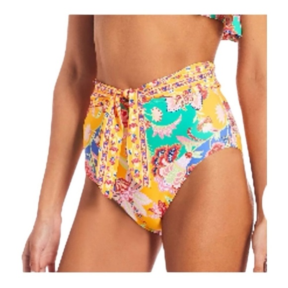 Antonio Melani Floral Mango Jacobean Tie Front High Waisted Bikini Top & Bottom - Picture 4 of 14
